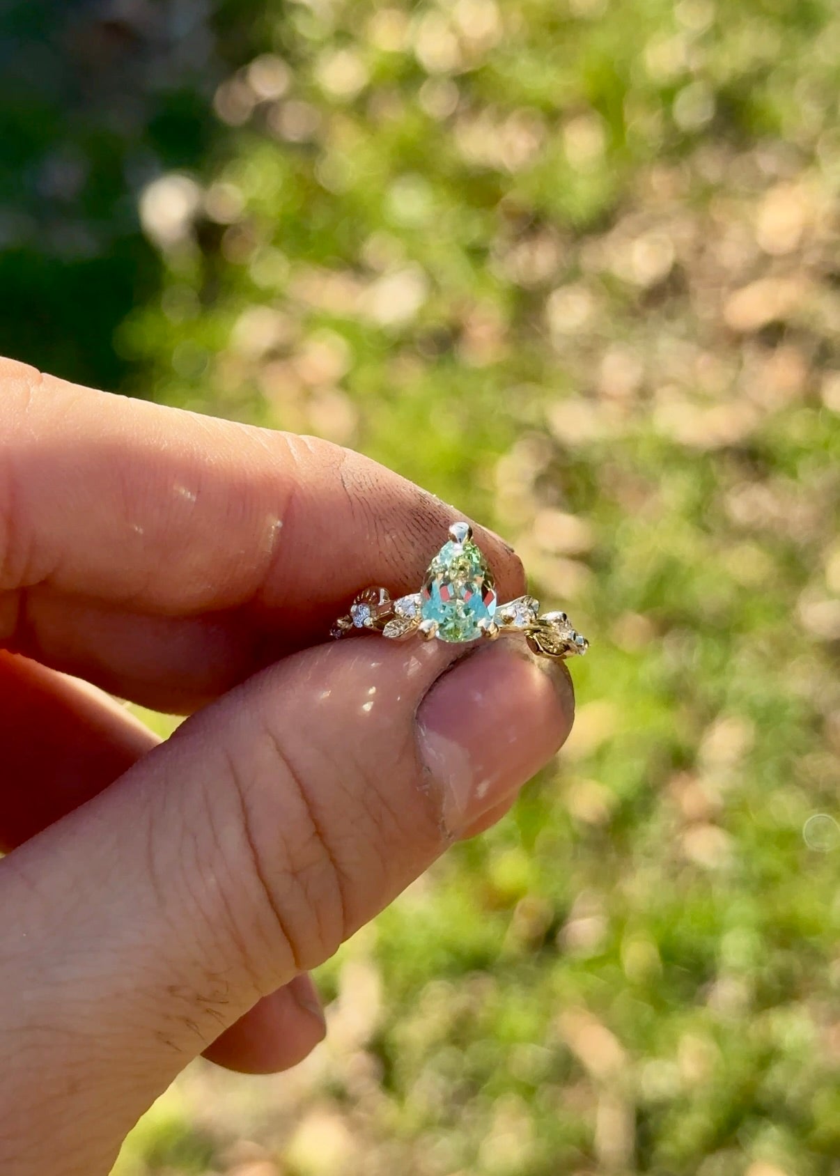 Green Sapphire Floral Engagement Ring