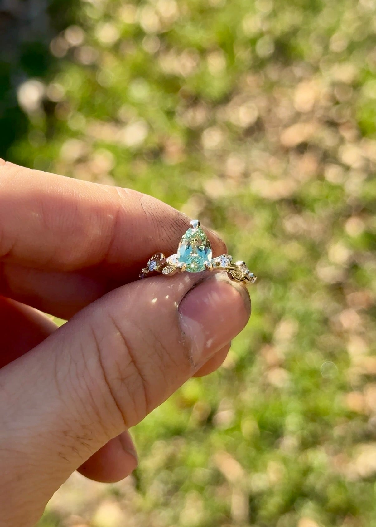 Green Sapphire Floral Engagement Ring