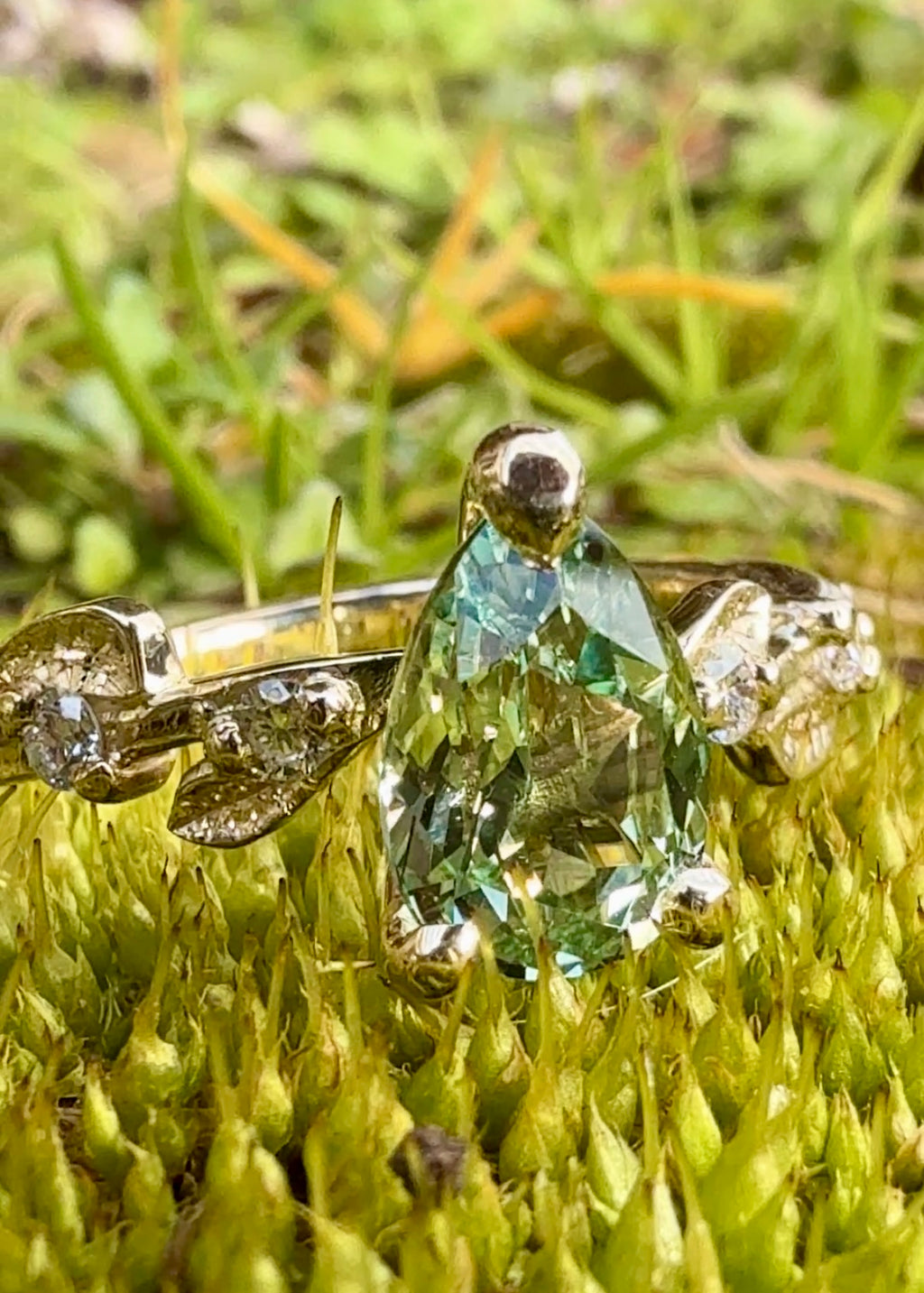 Green Sapphire Floral Engagement Ring