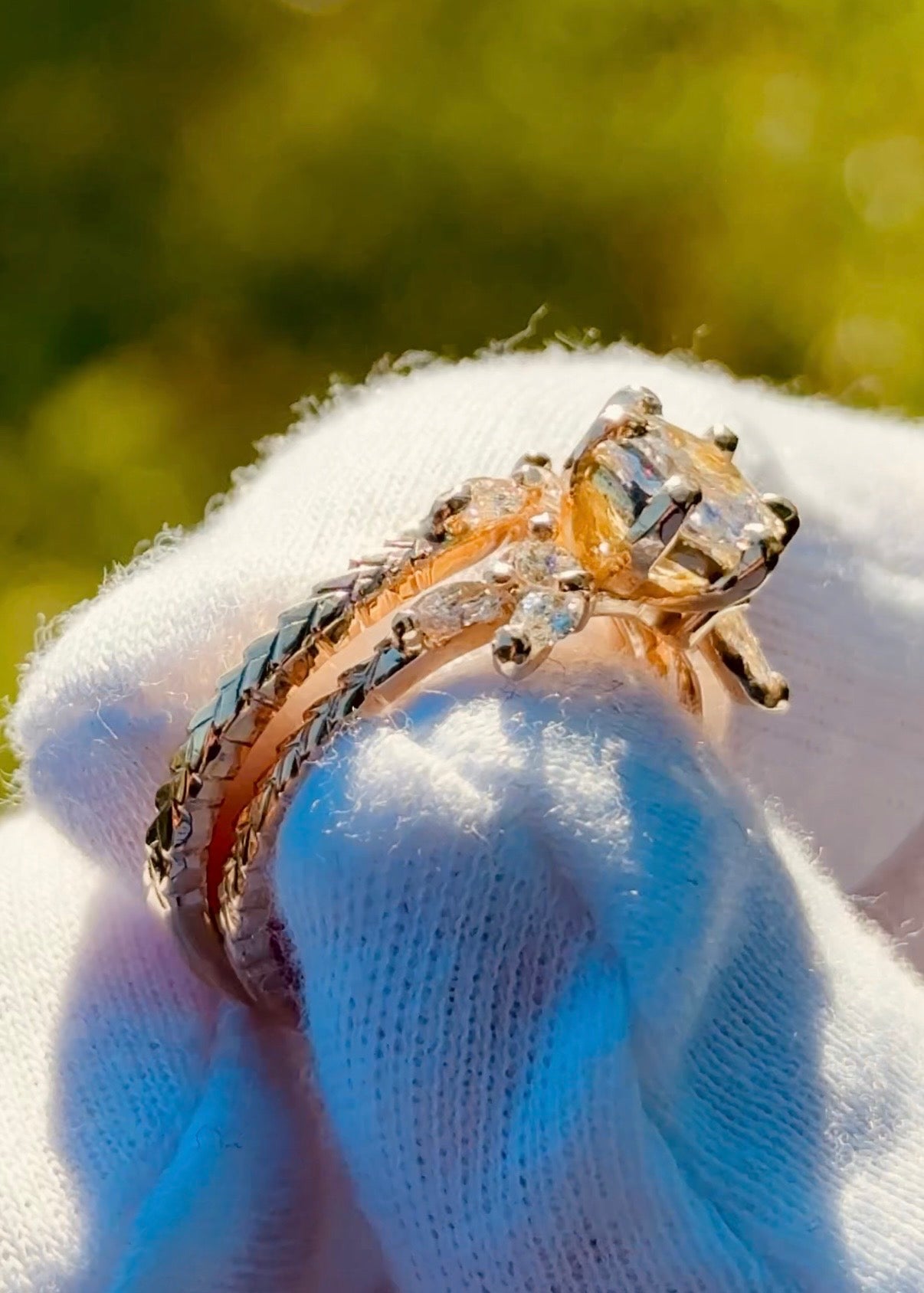 Hexagon Engagement Ring Set