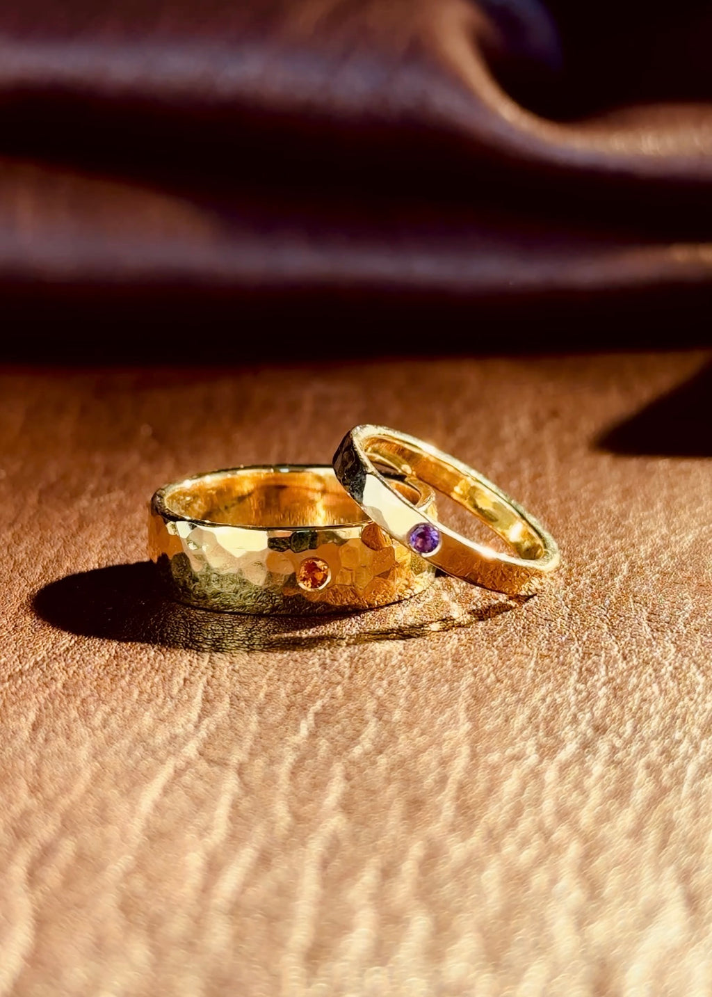 Gemstone Hammered Band Set
