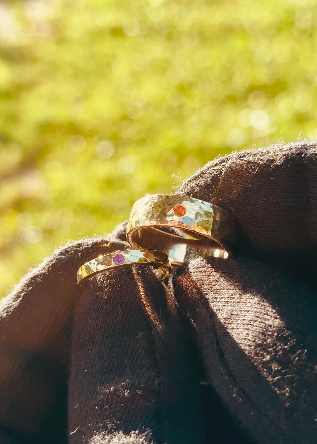 Gemstone Hammered Band Set