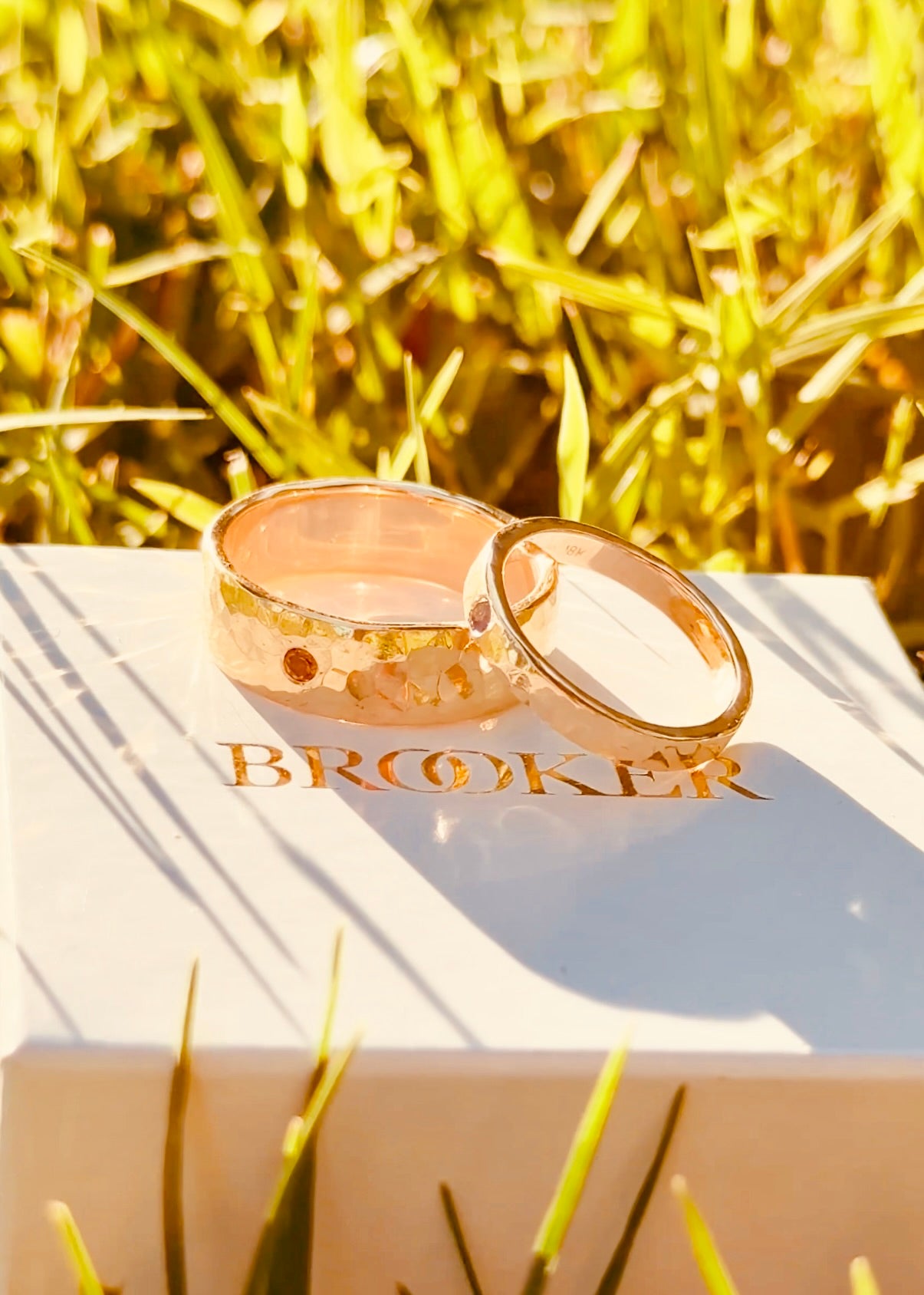 Gemstone Hammered Band Set