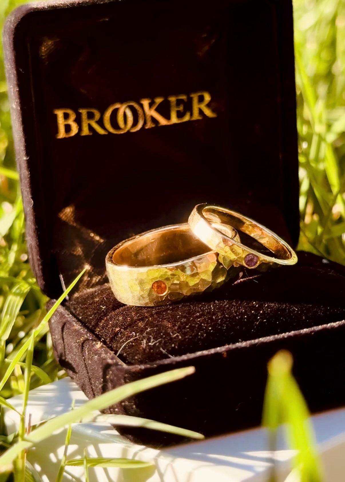 Gemstone Hammered Band Set