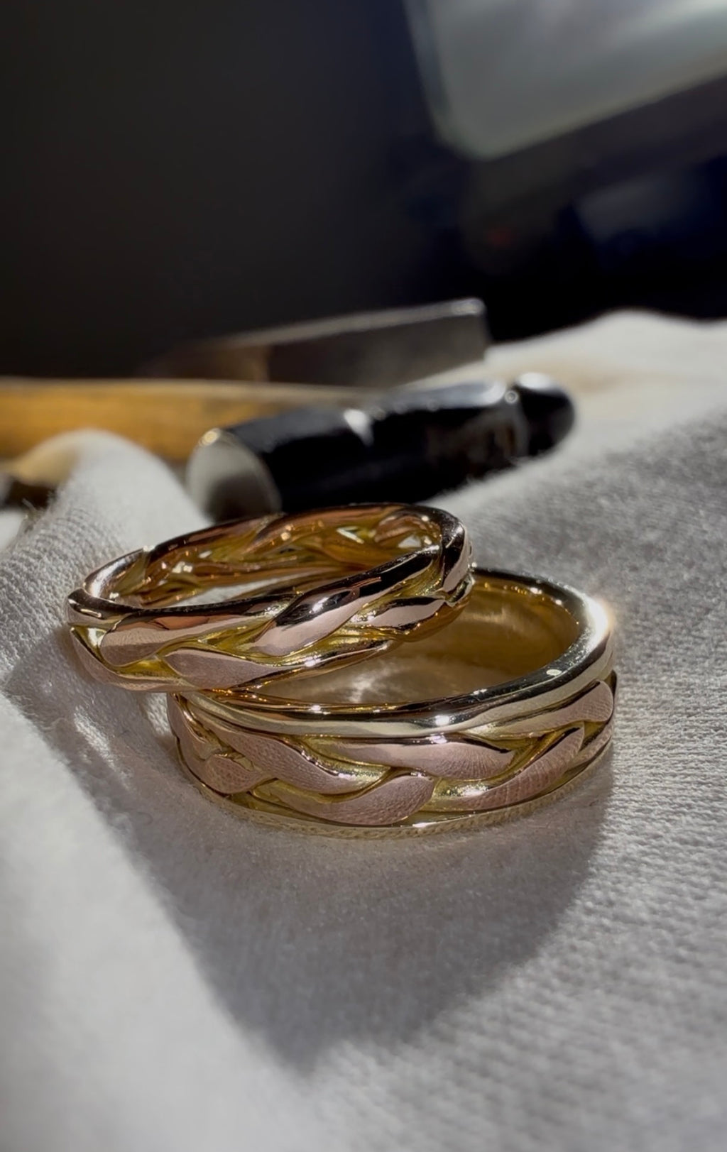 Braided Wedding Band Set - 14k gold